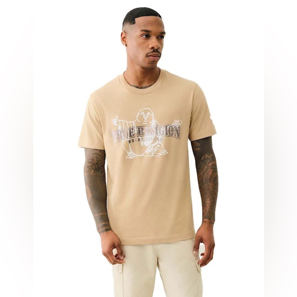 True Religion Men's Dimentional Logo T-Shirt-BEIG-NWT Size M - Picture 3 of 9